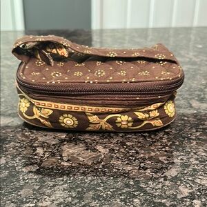 Country Provençal Floral Quilted Jewelry Bag Brown Travel Soft Jewelry Case GUC